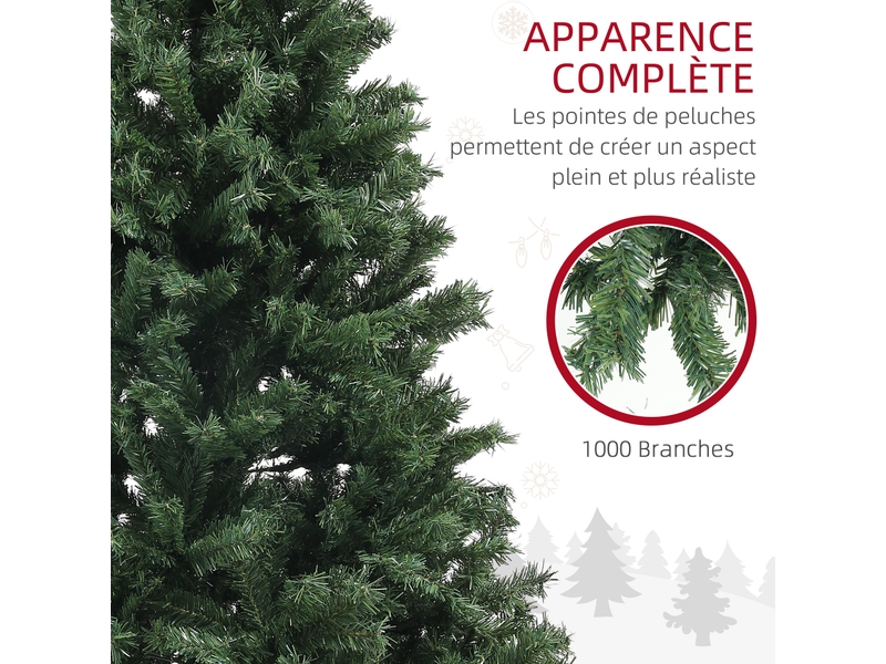  Sapin de noël artificiel arbre de noël 180 cm avec 1 000 branches, ouverture automatique, base en acier, vert  - Conforama E