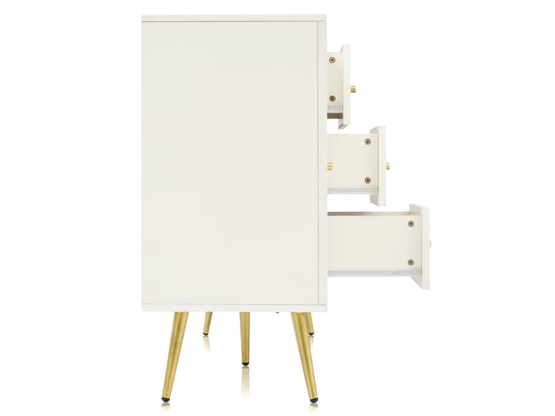 Commode 2 portes et 3 tiroirs avec étagère réglable pour chambre 140×40×84 cm crème blanc - Conforama D