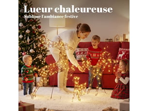 Lot de 3 rennes lumineux noël extérieur 120 cm, 8 modes et minuterie, cerf lumineux noël avec 200 led blanc chaud