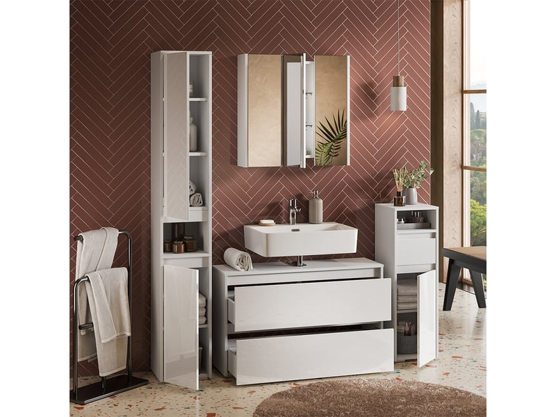  Vicco meubles bain, blanc haute brillanceblanc, 4 pièces  - Conforama E