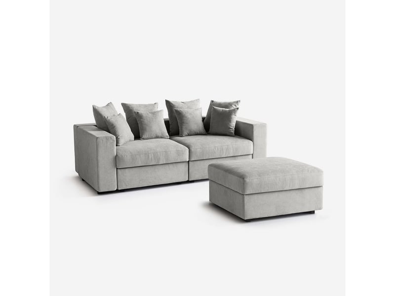  Canapé modulaire de salon déhoussable avec pouf et coussins cortina d - silver  - Conforama A