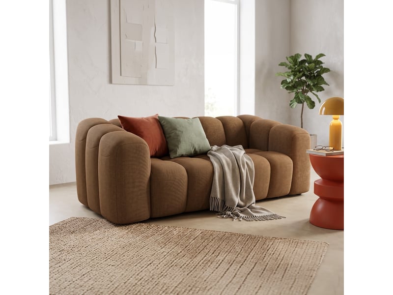  Canapé capitonné convertible 3 places en tissu chenille moka - ouverture express - belleville Belleville - Conforama B