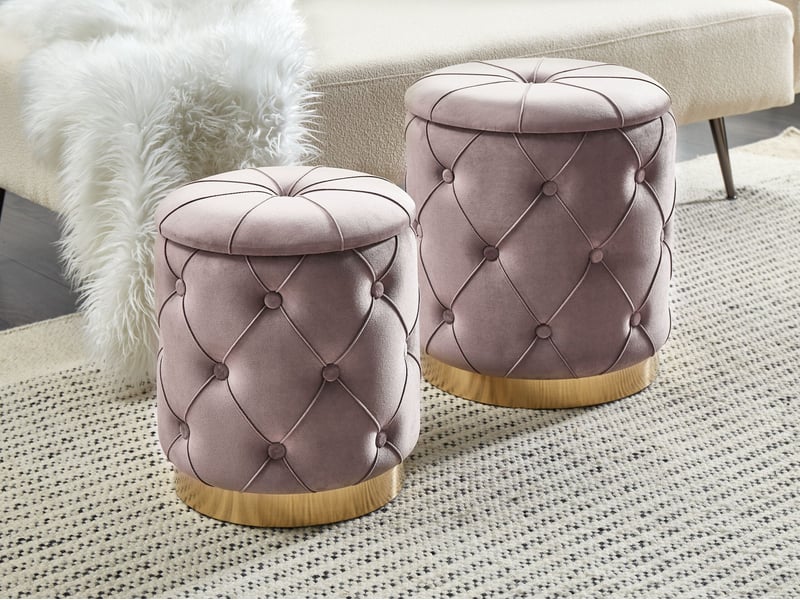 Lot de 2 poufs avec rangement pueblo velours taupe 418732 - Conforama C