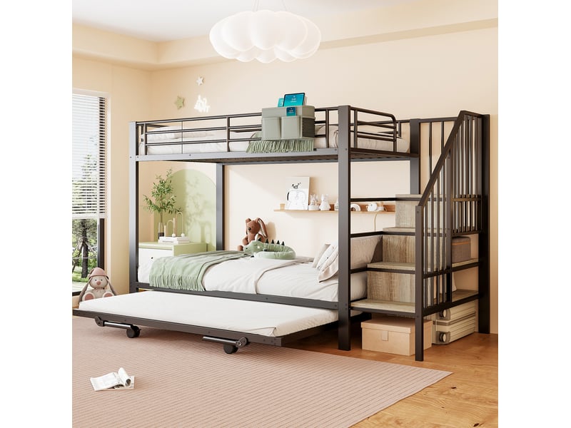  Lit superposé enfant 90x200 cm noir en métal avec lit gigogne 180x200 cm  - Conforama B