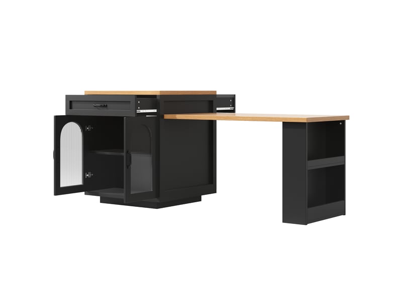  Table bar extensible 126-196x59x94 cm avec led, 2 tiroirs, îlot de cuisine en mdf noir  - Conforama R