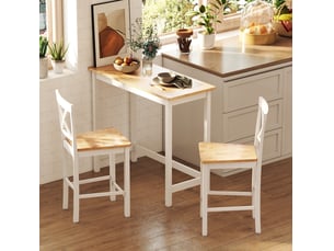 Table de bar pour 2 personnes avec plateau rectangulaire en bois d'hévéa, chêne naturel et blanc, 108 × 48 × 91 cm