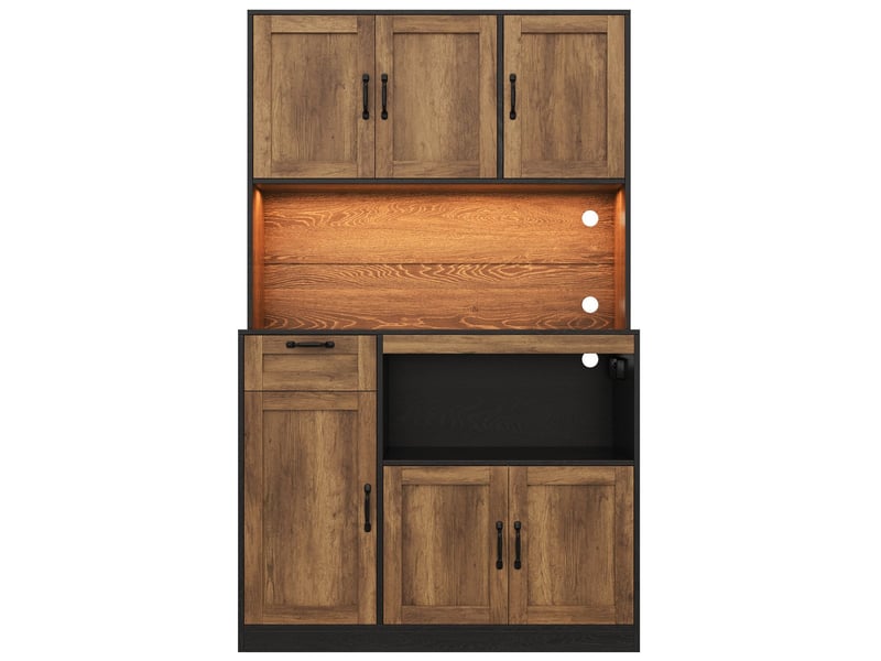 Vitrine 110 x 40 x 180 cm éclairage led meuble de rangement 6 portes 1 tiroir prises intégrées rangement haut rangement à provisions - Conforama C