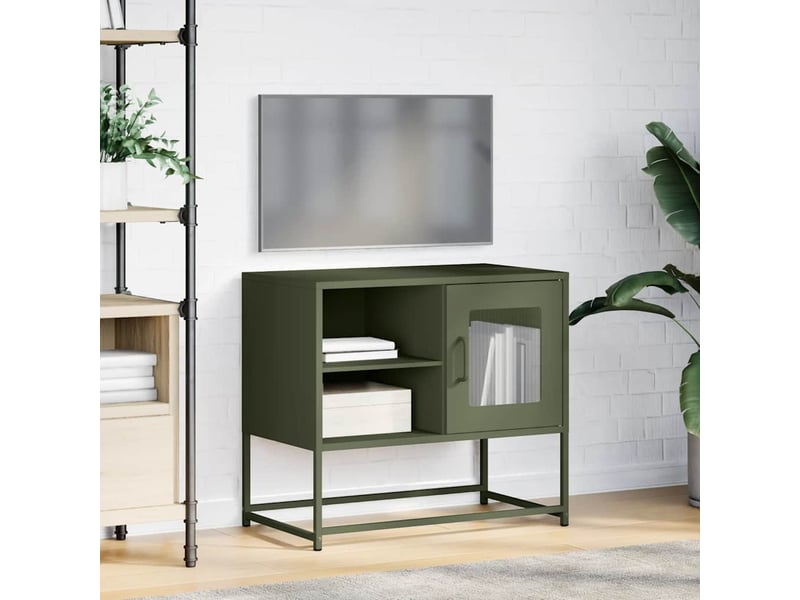  Meuble tv - banc tv - meuble de rangement vert olive 68x39x60,5 cm acier  - Conforama D