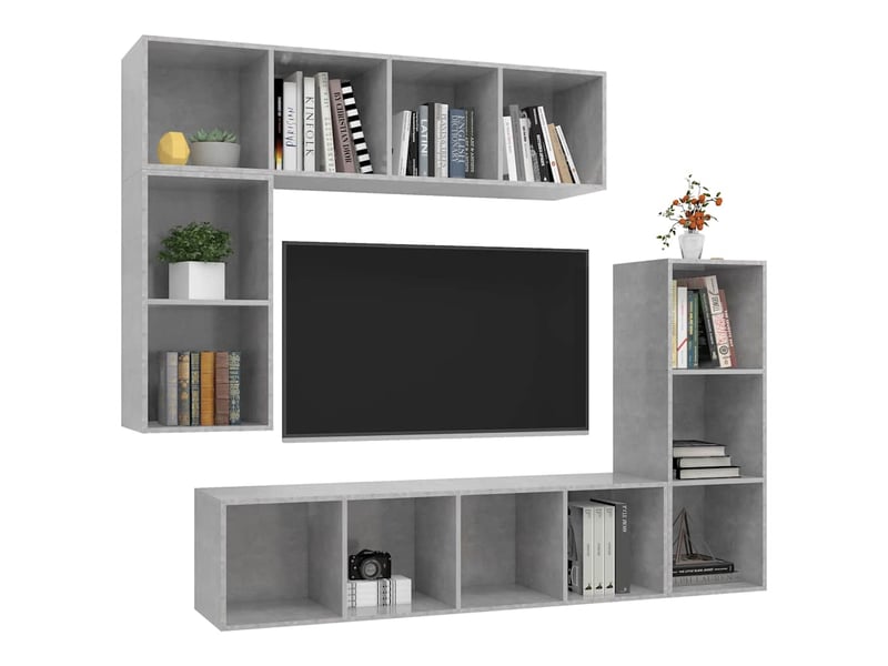  Ensemble de meubles tv 4 pcs gris béton bois d'ingénierie shl52178  - Conforama C