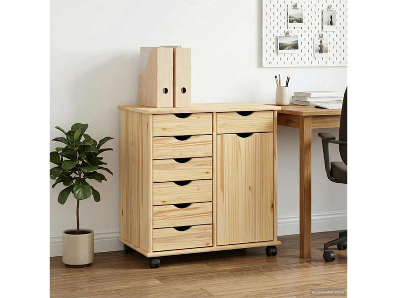  Caisson roulant de bureau 63,5 x 39 x 65,5 cm bois de pin massif marron shl5057  - Conforama B
