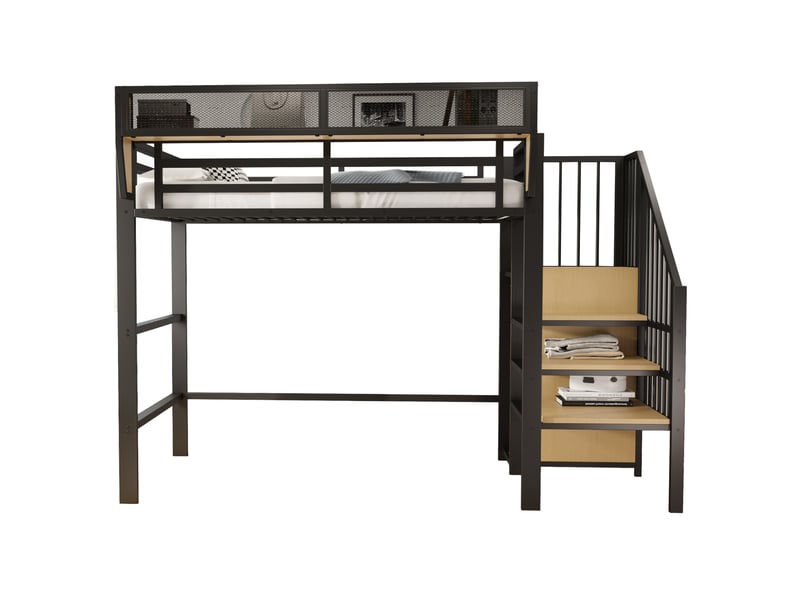  Lit mezzanine 90x200 cm avec échelle et rangement modulable noir et blanc  - Conforama A
