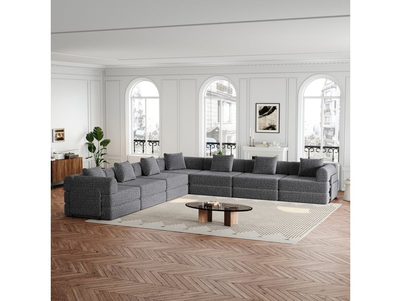  [design patenté] canapé d'appoint 2-en-1 en chenille avec rangement dans l'accoudoir, trois structures métalliques et multiples configurations possibles  - Conforama C