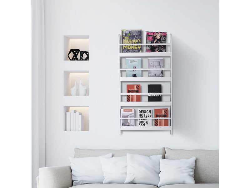  Bibliothèque murale à 4 niveaux en bois blanc, étanche, charge maximale 30 kg (59 cm x 12 cm x 113 cm)  - Conforama D