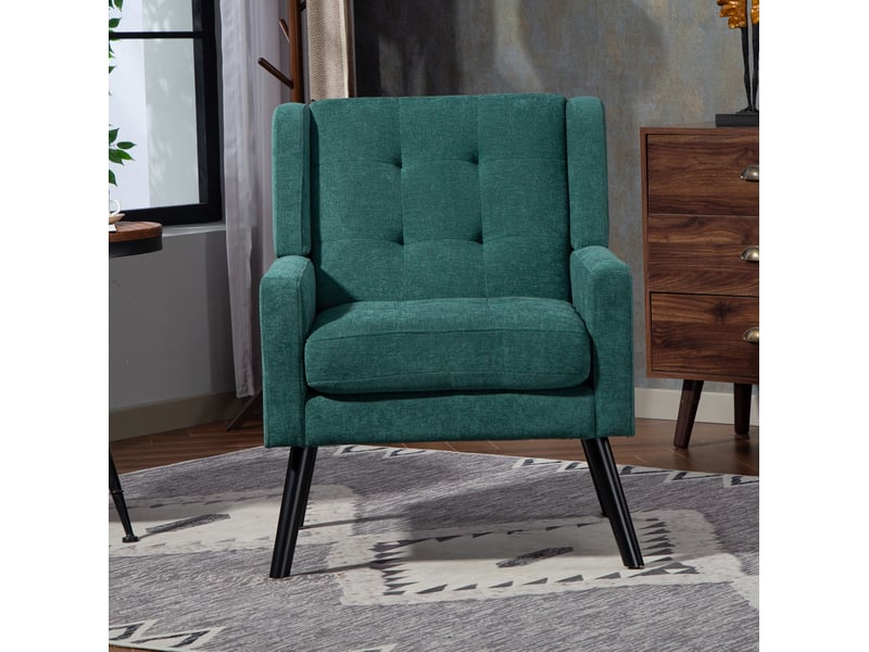  Lot de 2 fauteuils d'accent 1 place &amp; 2 places mousse haute densité pieds en bois vert rétro  - Conforama C