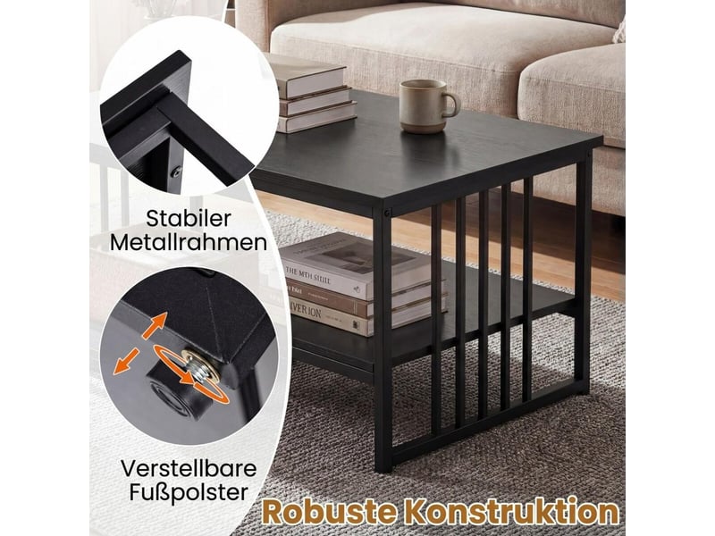  110x60x45 cm table basse rectangulaire rangement double etagère et plateau effet bois pour salon bureau  - Conforama C