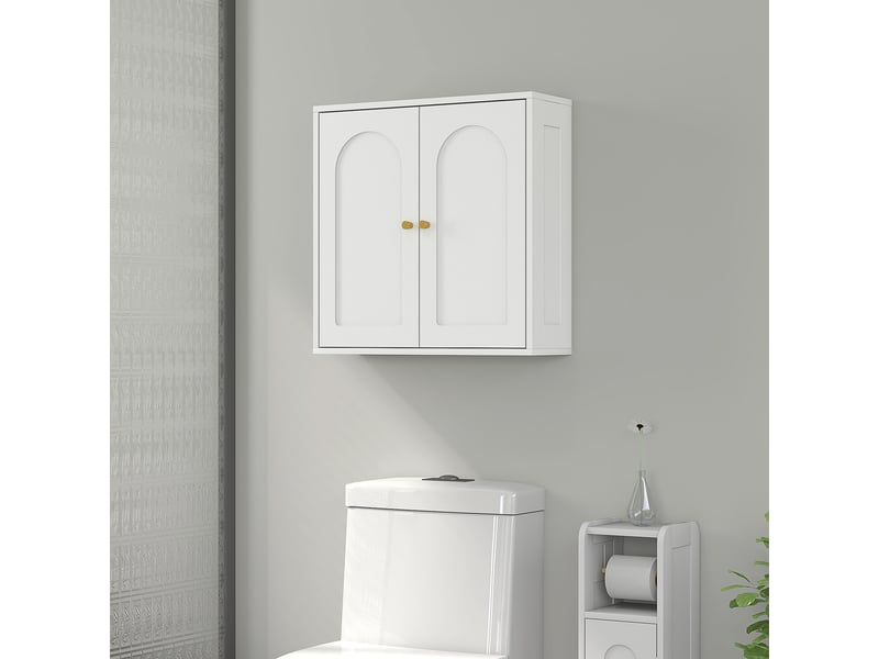  Armoire murale salle de bain blanche, double porte, poignées dorées, 60 x 20 x 60 cm  - Conforama D