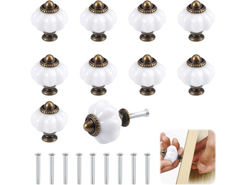  10 unités de boutons de meubles, blancs, ronds, 30 mm, style vieilli  - Conforama D