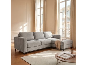 Canapé d'angle droit convertible - 4 places - velours côtelé - fiesole - gris clair
