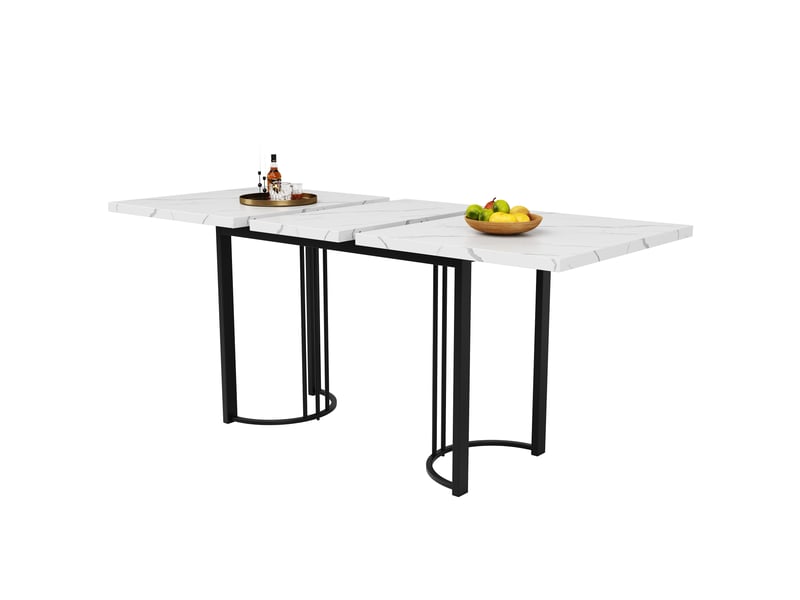 Table à manger extensible – plateau mdf effet marbre blanc et métal noir – 140 à 179,5 x 80 cm - Conforama A