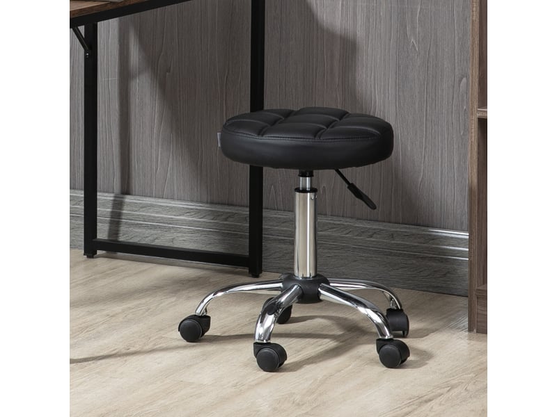  Tabouret pivotant à roulettes réglable en hauteur 48-63 cm tabouret de travail en cuir pu pour coiffure cosmétique dentiste diamètre ø35,5 cm noir  - Conforama B
