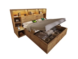 Lit avec rangement 160x200 cm <strong>EVRYAE </strong> <strong></strong> coloris bois clair