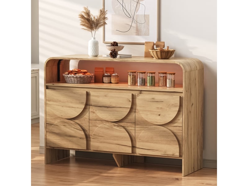  Commode naturelle en mdf, espace ouvert, éclairage intégré et rangement adapté  - Conforama B