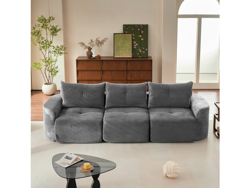  Canapé modulaire 3 places avec siège amovible, configuration 2+1 et coussins en velours côtelé gris anthracite  - Conforama E