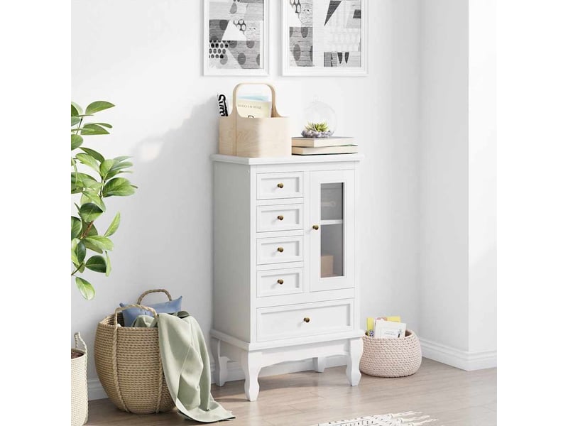  Armoire à tiroirs, commode avec 5 tiroirs et 2 étagères blanc  - Conforama C