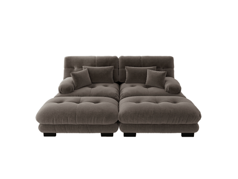  Canapé cloud marron en chenille - 2 poufs et coussins inclus, accoudoirs larges, salon moderne  - Conforama A