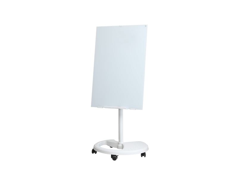 Tableau blanc magnétique en verre trempé 90x60 cm sur roulettes, hauteur réglable - Conforama A