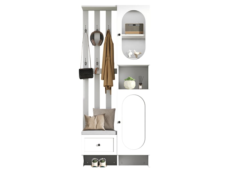  Portemanteau avec banc et rangement 85 x 200 cm en panneau de particules blanc  - Conforama W