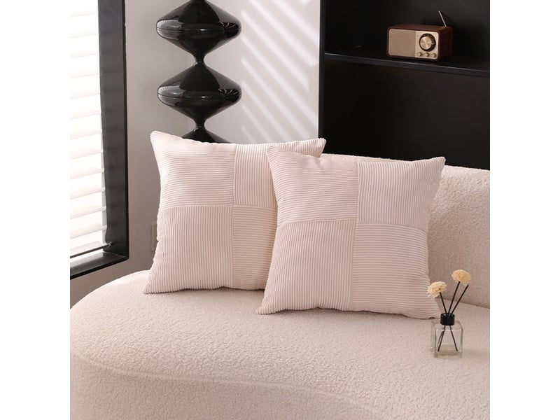  Coussin carré en tissu côtelé beige 45x45 cm  - Conforama D