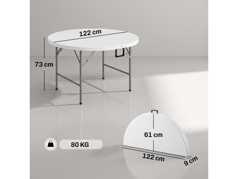  Table de jardin ronde pliante 6 personnes en métal et hdpe ø 122 cm  - Conforama C