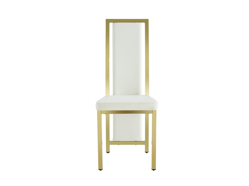  Lot de 4 chaises de salle à manger,44x42,7x109 cm,pu et métal doré,blanc  - Conforama D