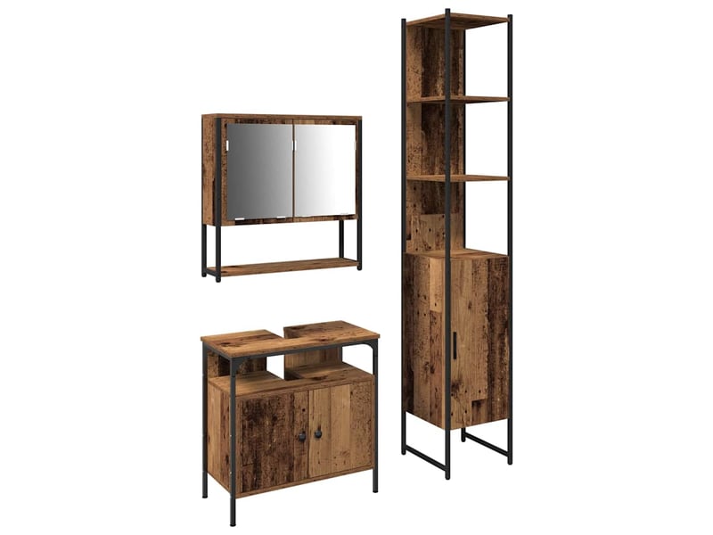  Ensemble de mobilier de salle de bain 3 pc bois ancien cf64255  - Conforama A
