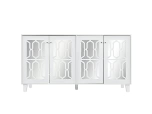 Buffet miroir blanc 160x40x84 cm avec 4 portes et étagères réglables, design élégant
