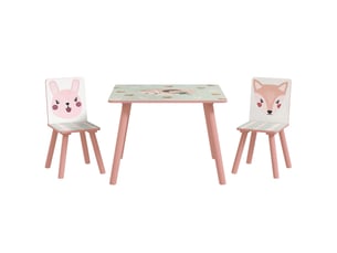 Ensemble table et chaises pour enfants, table pour enfant avec 2 chaises, motif animaux pour chambre à coucher rose