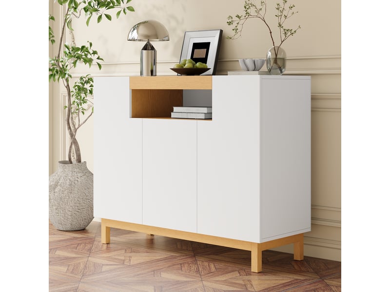 Buffet 3 porte(s) 0 tiroir(s) - 120,5 cm blanc panneau de particules buffet blanc - Conforama D