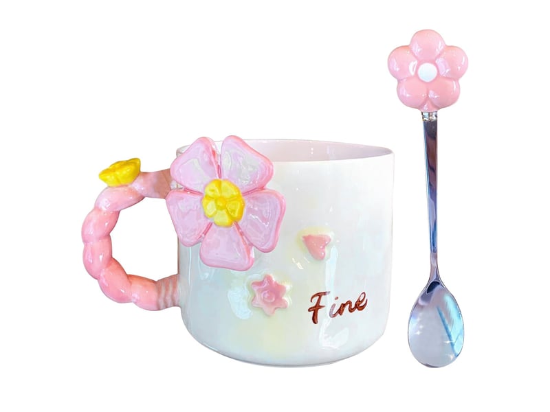  Mug en céramique, décor floral, rose  - Conforama A