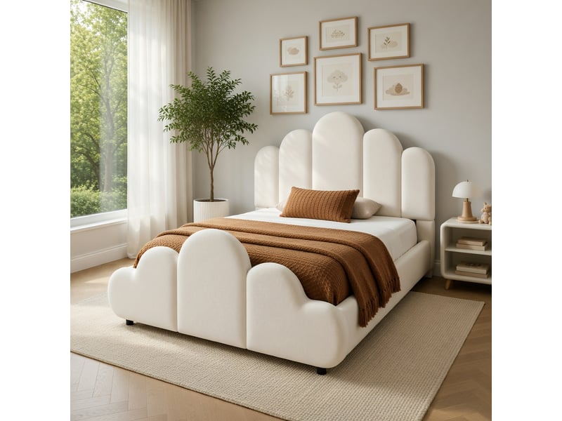  Lit d'enfant 90 x 200 cm, aux angles arrondis, en velours, beige  - Conforama B