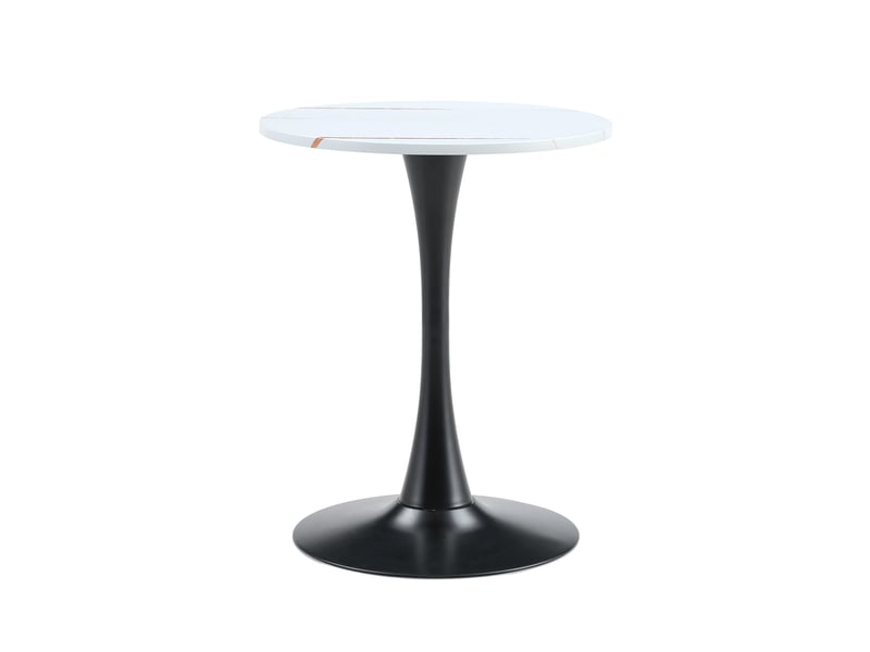  Table à manger ronde 60 cm en mdf, pied central en métal noir, blanc et noir  - Conforama A
