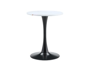 Table à manger ronde 60 cm en mdf, pied central en métal noir, blanc et noir