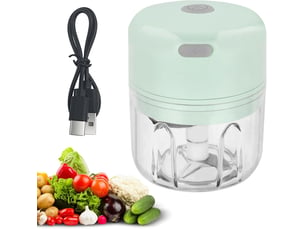 Hachoir électrique 250 ml, mixeur hachoir rechargeable usb, portable mini coupe legumes avec 3 lames en acier inoxydable (vert)