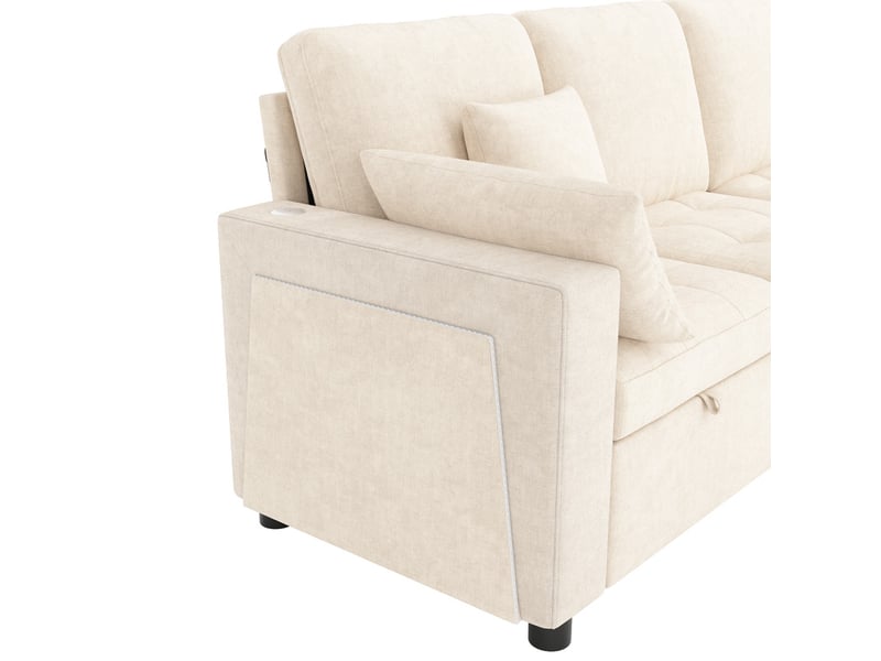  Canapé d'angle convertible,4 places, avec éclairage led, usbtype-c,262 x 140 x 89cm,beige  - Conforama E