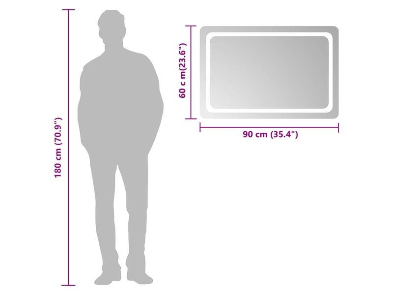 Miroir de salle de bain, miroir de toilette led transparent 90 x 60 cm verre trempé cf62633 - Conforama E
