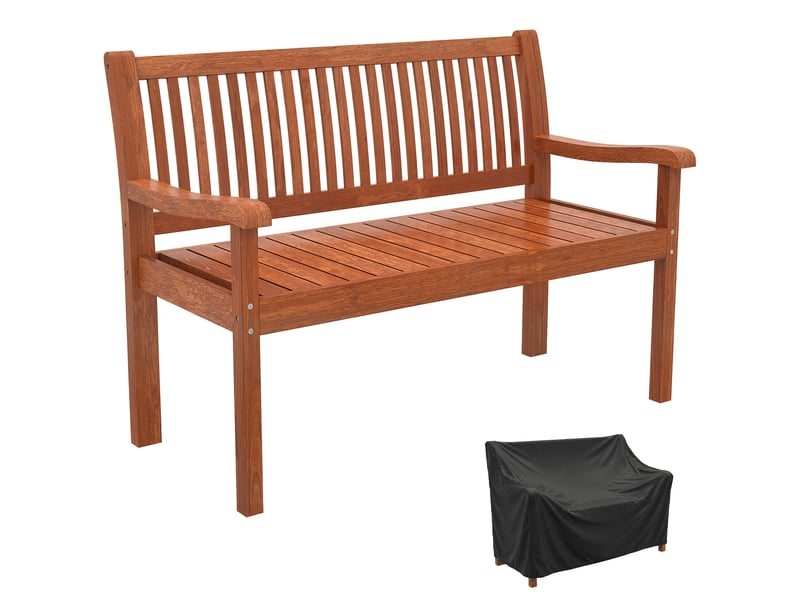  Banc de jardin banc extérieur 2 places avec housse imperméable et dossier ergonomique bois marron clair  - Conforama A