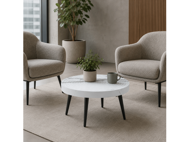  Table basse ronde 60 x 60 x 37 cm en mdf et métal, effet marbre blanc et noir  - Conforama D