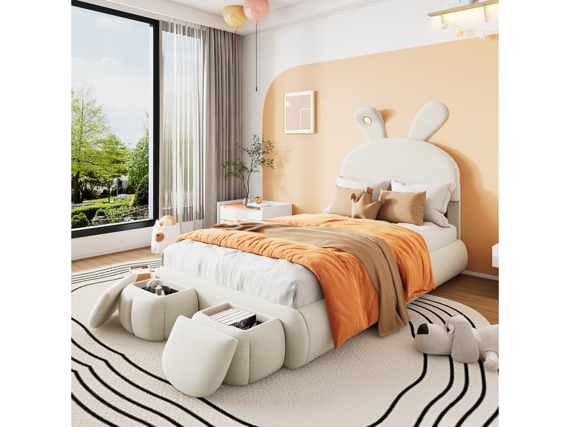  Lit avec rangement rembourré 90x200cm coloris blanc led lit enfant blanc - Conforama B