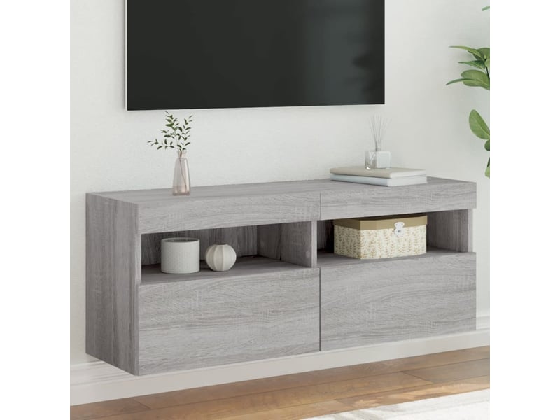  Meuble tv - banc tv - meuble de rangement mural avec lumières led sonoma gris 100x30x40 cm  - Conforama B