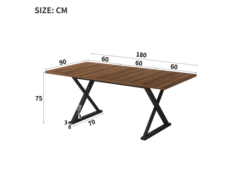  Table à manger rectangulaire 180 × 90 cm, noyer et noir  - Conforama C